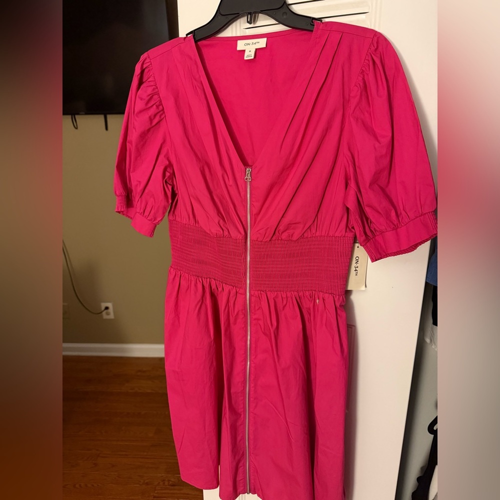 Pink Puff Sleeve V-Neck Sundress
